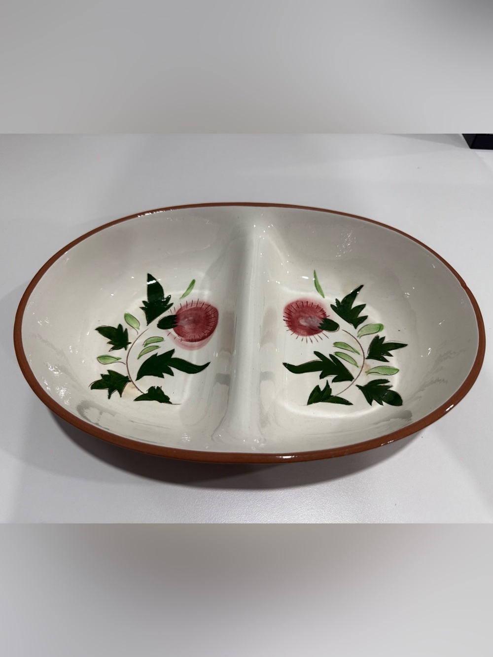 Stangl Pottery Thistle Divided Dish 10.75"x7.5" Veggies Folk Art Cottagecore